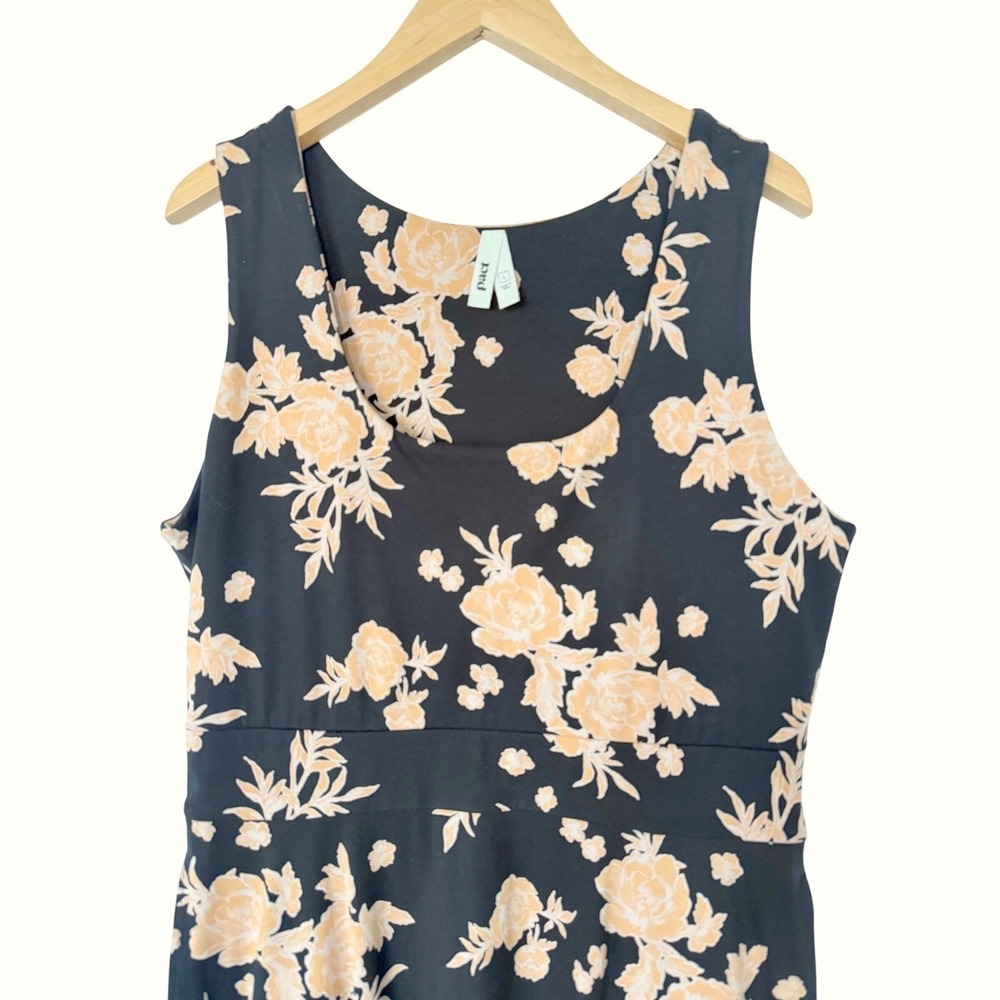 Pact Handkerchief Hem Women's L Black and Peach Sleeveless Organic Cotton Dress - Picture 3 of 9